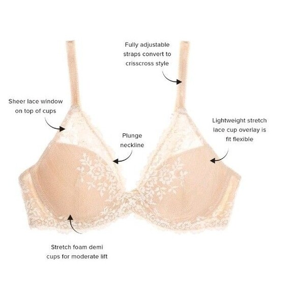 Wacoal Embrace Lace Plunge Bra Black 40DD Intimates Embroidered - Picture 3 of 8